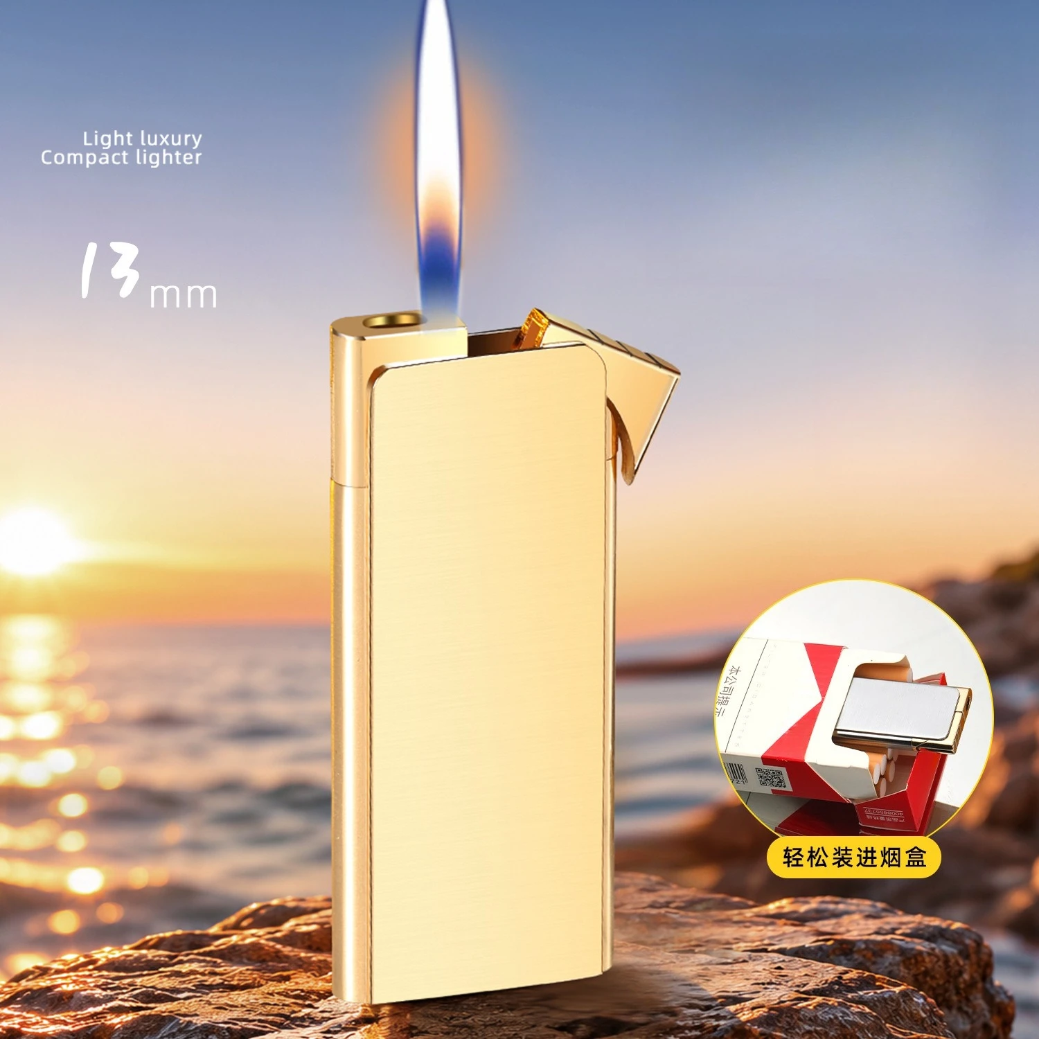 Ultra Thin and Slim Metal Inflatable Open Flame Lighter with One Click Ignition Compact and Portable Fashionable Men's Gift