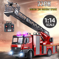 Huina 1561 1:14 22 Ch Fire Truck Engineering Vehicle Rc Remote Control Toy Fire Truck With Cloud Ladder And Water Spray Kids