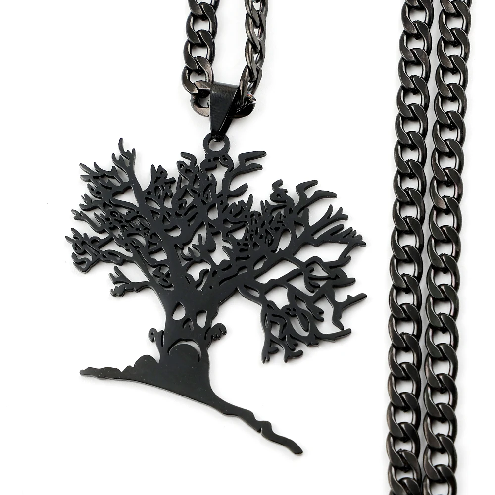 Gotische Hohlschädel-Lebensbaum-Anhänger-Halskette für Damen und Herren aus Edelstahl in Silberfarbe mit Gruseliger Baumkette – Detail 8