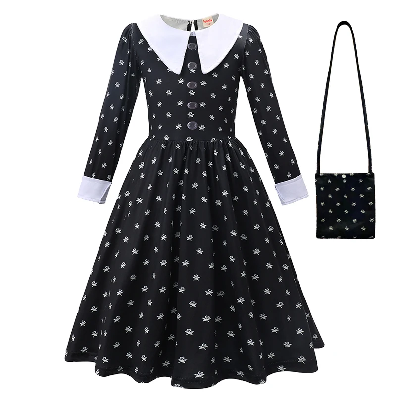 Wednesday Addams Cosplay For Girls Clothing Movie Wednesday Black Gothic Dress For Kids Party Dresses Halloween Costumes 3-12Yrs