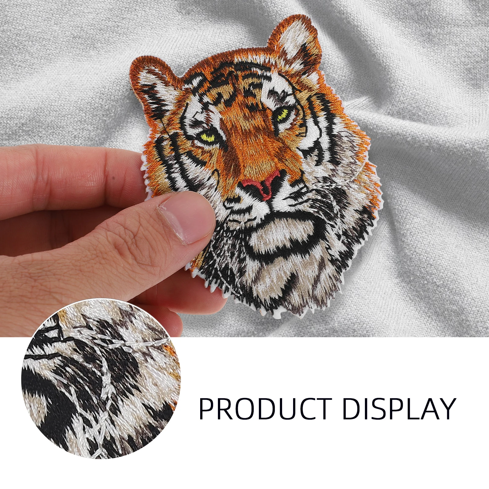 

5pcs Tiger Head Decoration Stickers Embroidery Patches Appliques Iron On Clothing Accessories Red Color Repair Jeans Bags Hats
