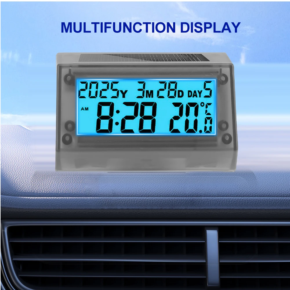 Motorcycle Solar Power Clock LCD Backlight Display Electronic Thermometer Car Clock Date Time Waterproof Motorbike Accessories view 3