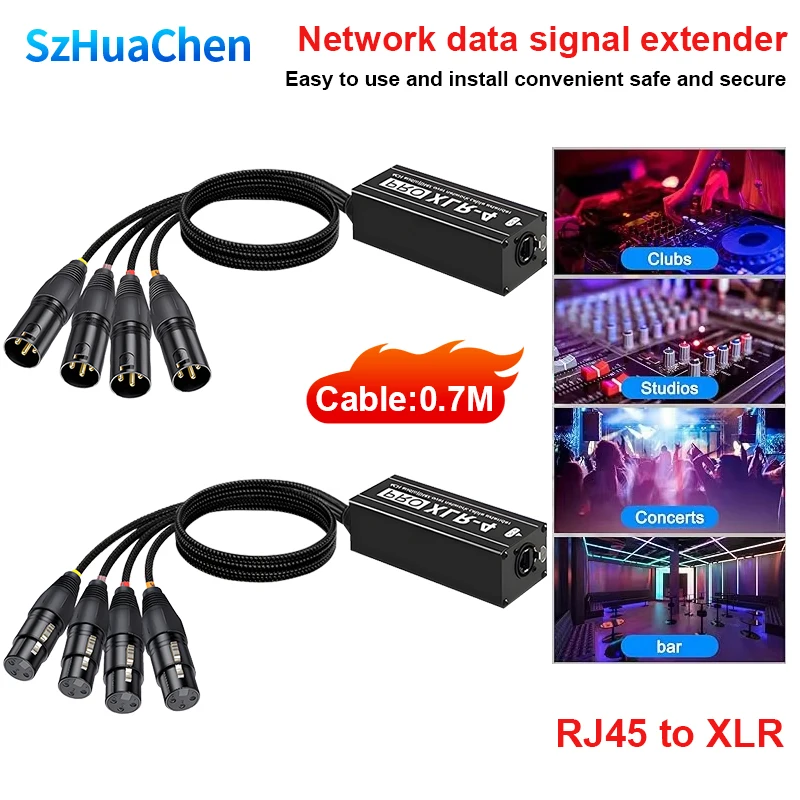 4CH Multi Network XLR Audio Extender Braid Cable DMX512 Network Signal Extender for Stage Lighting and Recording Studio
