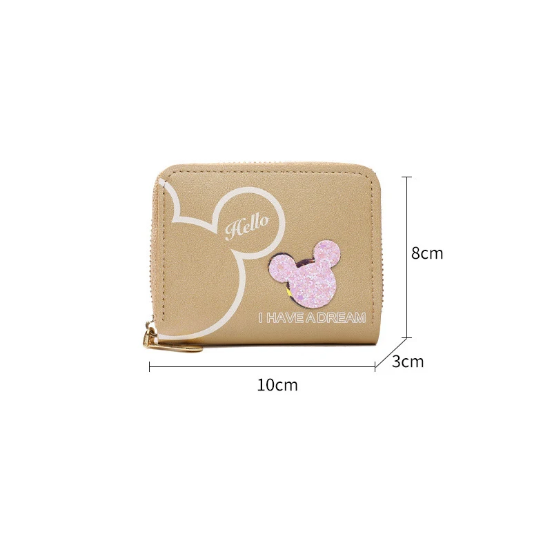 Cartoon Disney Mickey Mouse Head Coin Purse Women Zipper PU Short Wallet Cute Minnie Mouse Card Holders Girls Money Bags