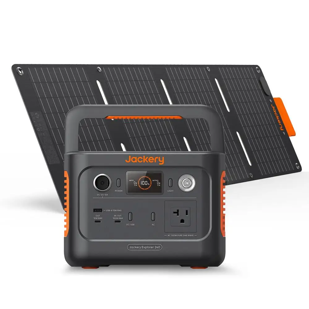 Portable Solar Generator 256Wh LiFePO4 Battery 300W AC & 100W USB-C Fast Charge Reliable Power Source Camping & Emergencies App