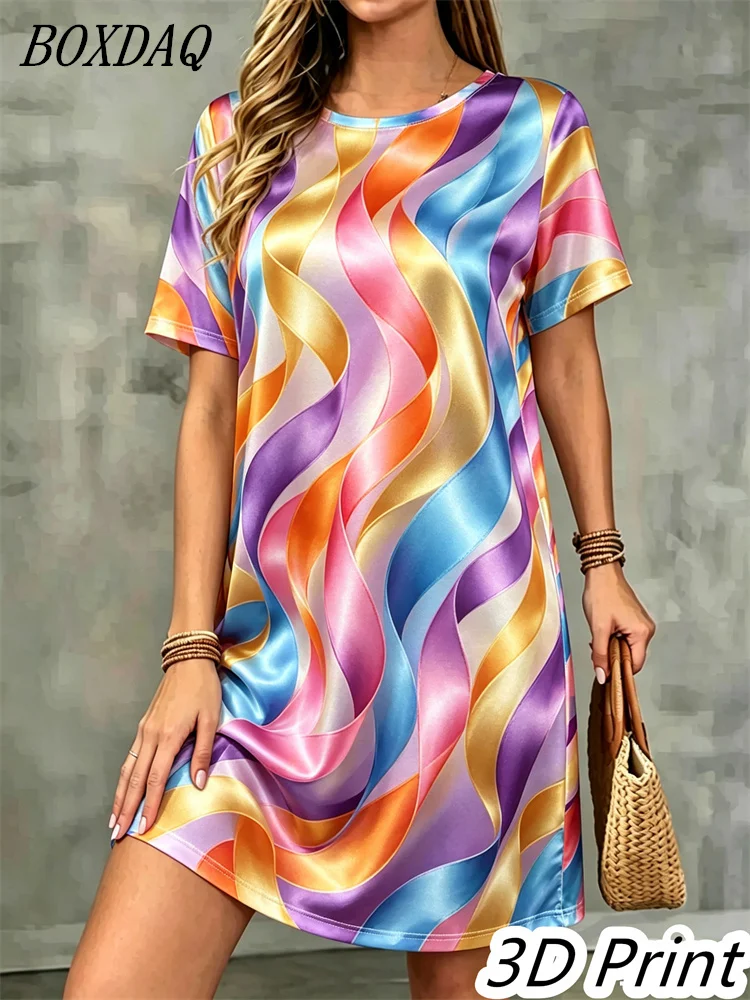 Fashion Elegant Christmas Printed Dress For Women Short Sleeve O-Neck Christmas Deer Pattern Loose Mini Dress Casual Dress Femme