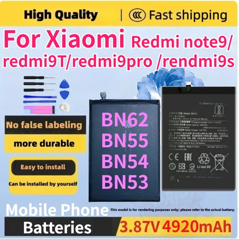 Nuevas Baterías para Teléfono Móvil de 4920mAh BN62 BN53 BN54 BN55 para Xiaomi Redmi/BN54 Note9/BN62 Redmi9T/redmi9pro BN53/rendmi9s BN55