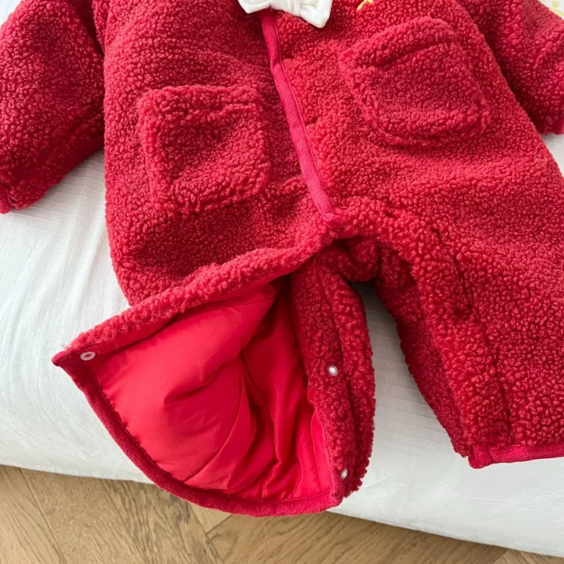 Baby New Year Clothes for 0-2 Years Old Winter Newborn Red Jumpsuit One Year Old Dress Chinese Style Clothing Infant