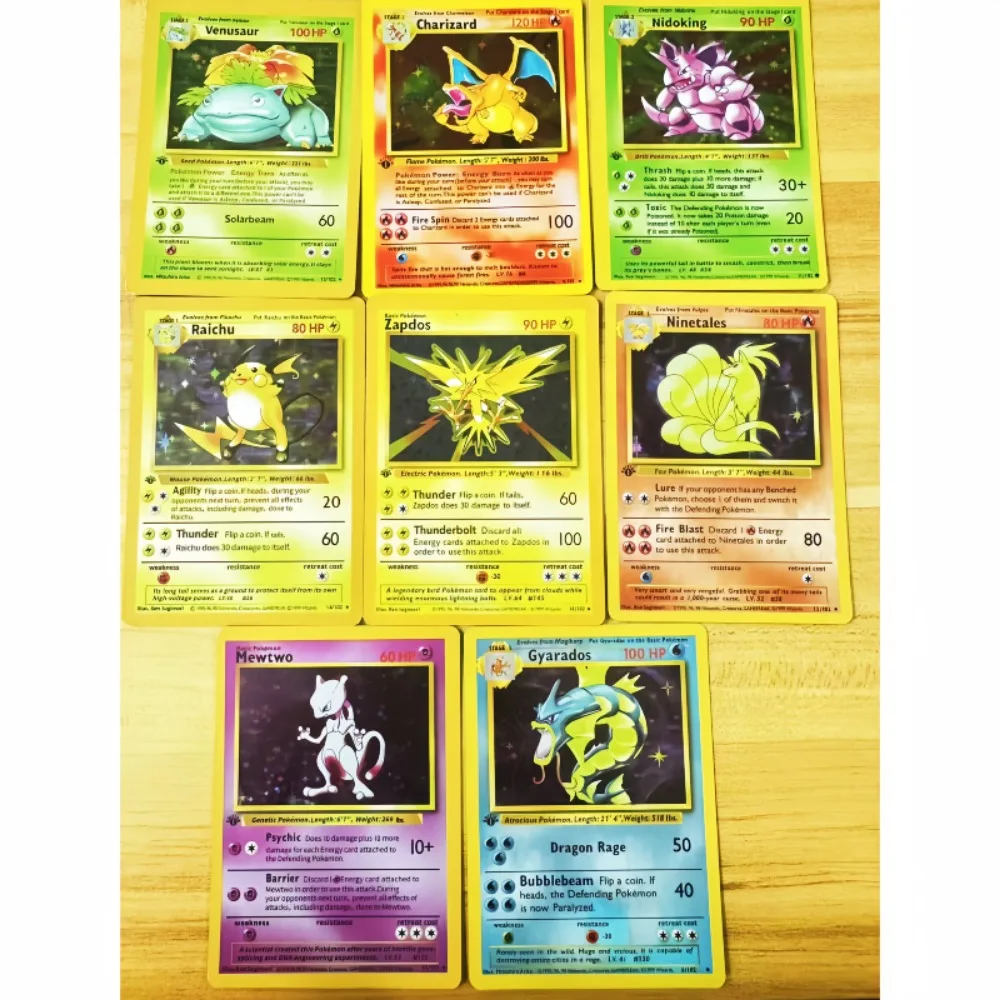 DIY 1996 ภาษาอังกฤษ PTCG Pokemon 1st 3 ชิ้น/เซ็ต Charizard Blastoise แฟลชการ์ดอะนิเมะคอลเลกชันเกมการ์ดวันหยุดของขวัญ