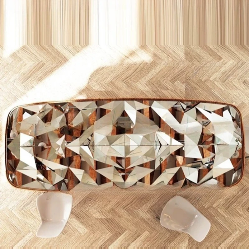 Solid wood dining table artistic shape, messy parquet long dining table, multi-person party reception table artistic sense