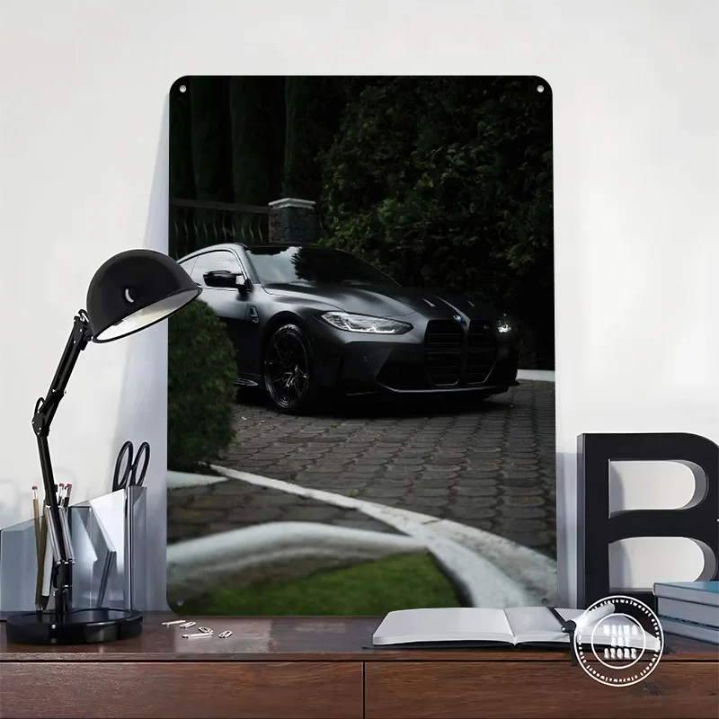 Sleek Black Sports Car M4 Coupe Tin Plaque Poster Customized Wall Art Retro Vintage Metal Signs for Room Bathroom Decor Man Cave
