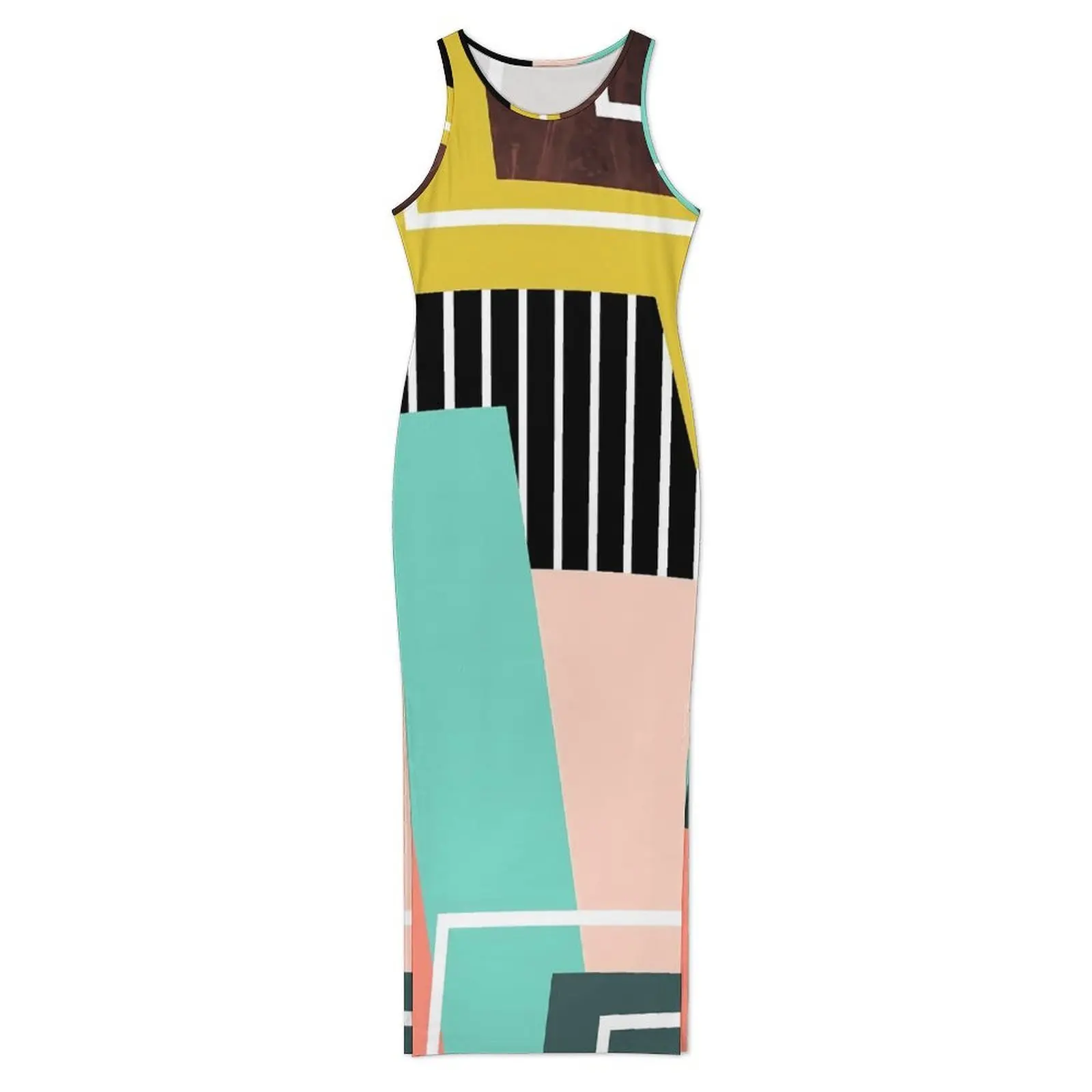 Abstract ColorBlock Dress Sleeveless Stripes Print Street Fashion Maxi Dresses Bodycon Dress Women Graphic Oversized Clothes