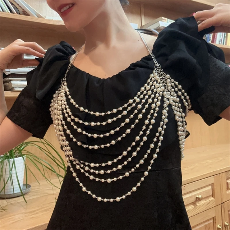 

Necklace Handmade Pearl White Women's Metal Crochet Hook Shawl Clothing Decorations Wedding Dress Accessories Fashion Simple 1Pc