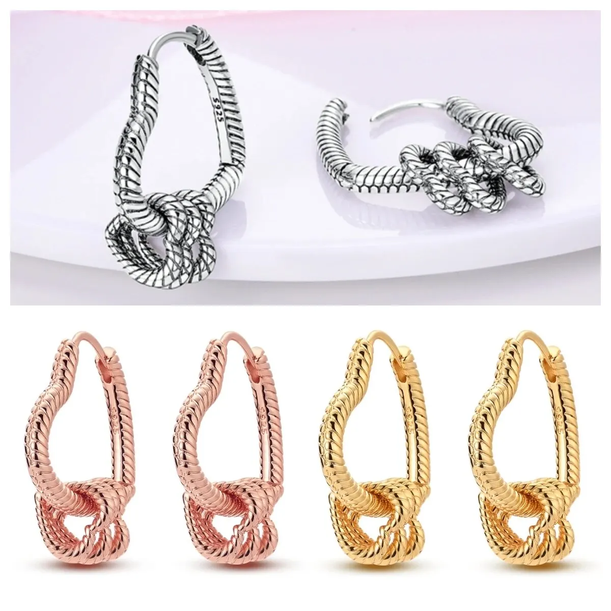 2024 New Sterling Silver S925 Serpentine Multi-Loop Heart Earrings Prosta biżuteria dla kobiet Dziewczyny Prezenty imprezowe