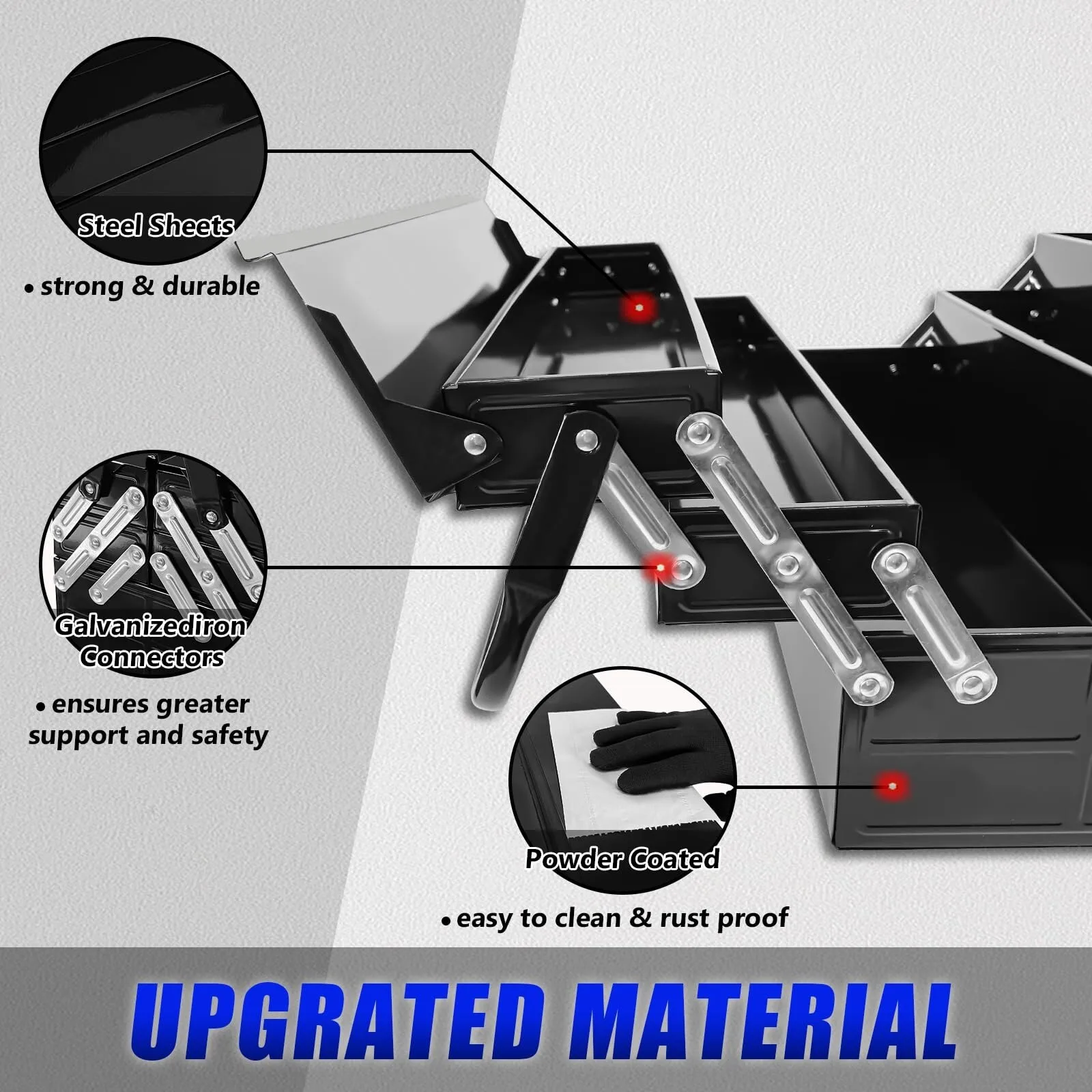 صندوق أدوات عالي التحمل مكون من 3 طبقات مع 5 صواني بتصميم قابل للطي ومنضدة عمل فولاذية محمولة بمقبض 22 بوصة