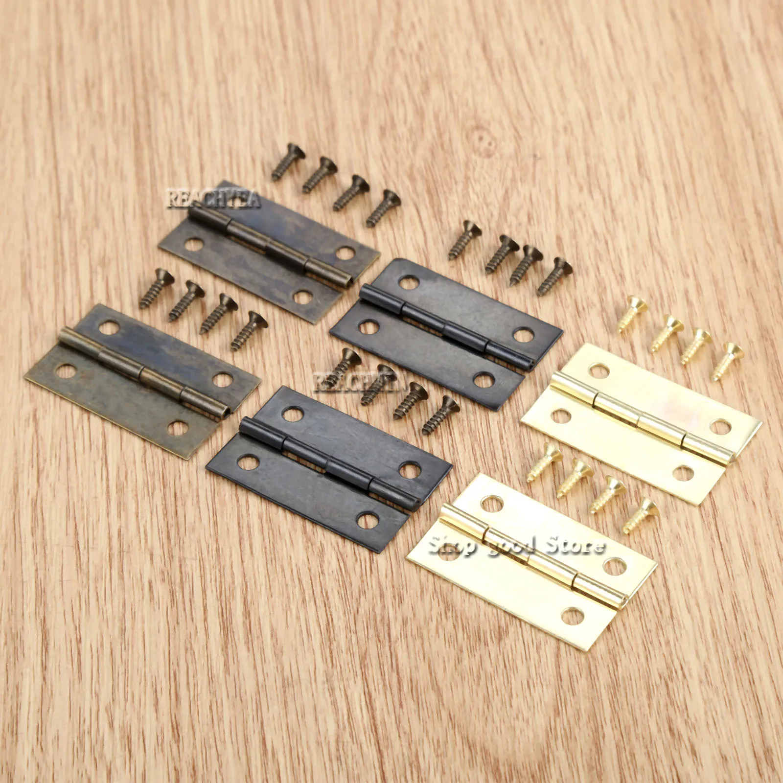 10pcs 4 Hole Hinges Black/Antique bronze/Gold Right Angle 35x21mm Retro Decor Furniture Chest Wooden Jewelry Box Hinges+40pcs Sc