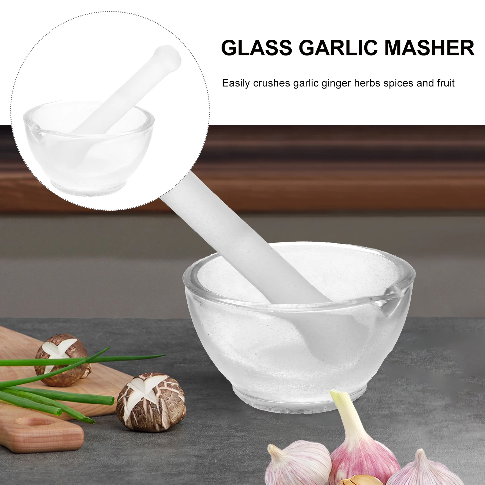 

120mm Ergonomic Garlic Mortar Pestle Set for Crushing Spices Fruits Noncorrosive Healthy Kitchen Tool Accessories