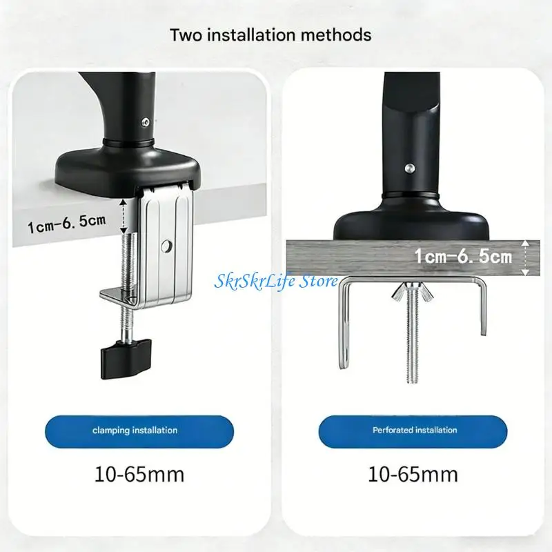 E65E Desk Mount Monitor and Laptop Arm, Gas Spring Adjustable Stand for Double Device Viewing and Organized Cable Routing