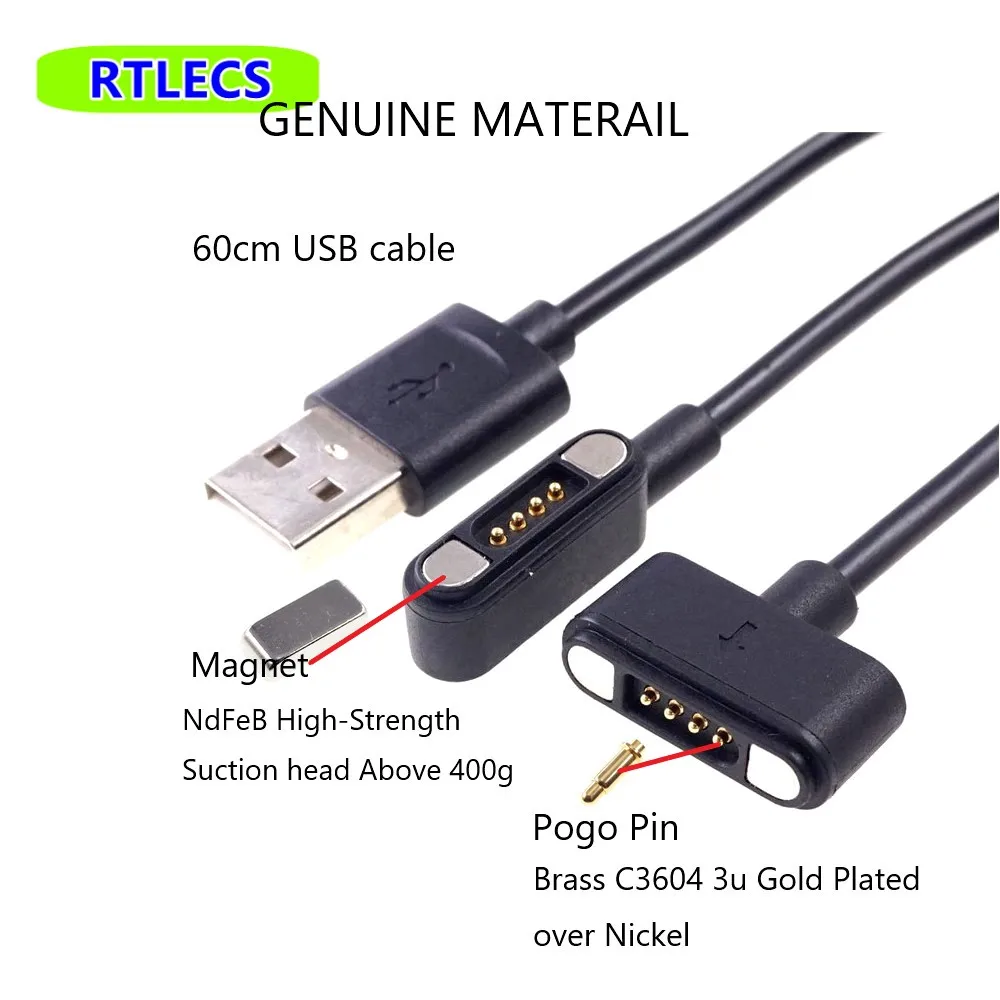 Waterproof Magnetic Pogo Pin 4 Position Cable Connector High Current 3A USB Type-C 2.2 MM THT Spring Loaded Strong Force 500G