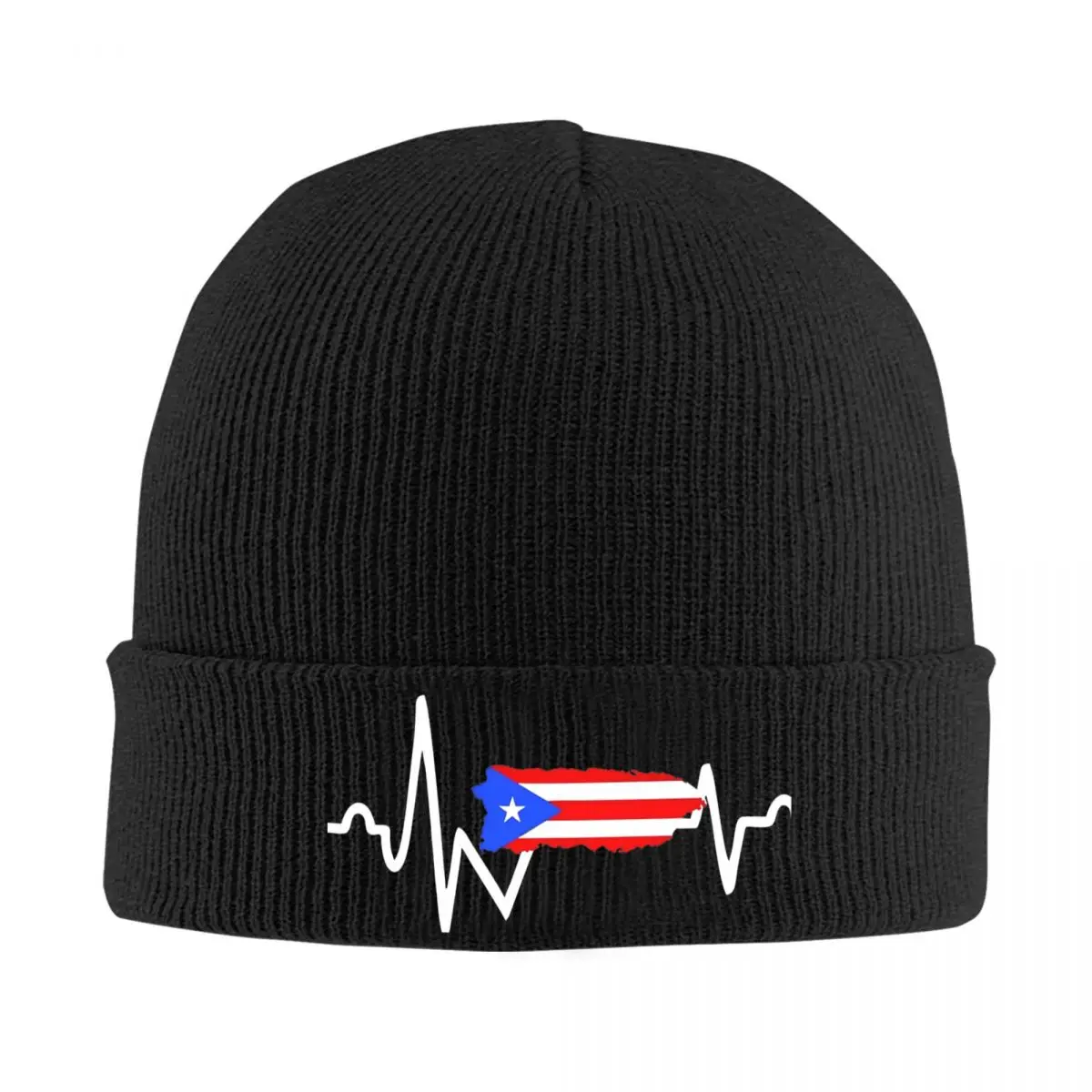 Puerto Rico Heartbeat Knitted Caps Women Men Beanie Winter Hat Acrylic Hispanic Heritage Month Boricua Pride Crochet Melon Cap