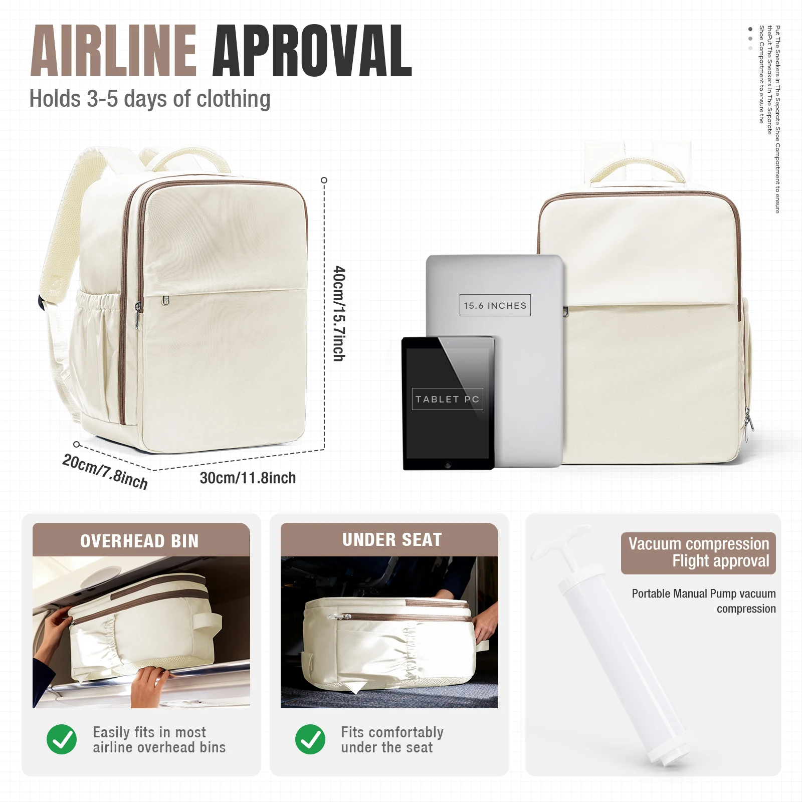Vacuum Backpack Send Manual Pump Ryanair Backpack 40x30x20 Airplane Laptop School Backpack Travel Backpack Hand Luggage Aircraft