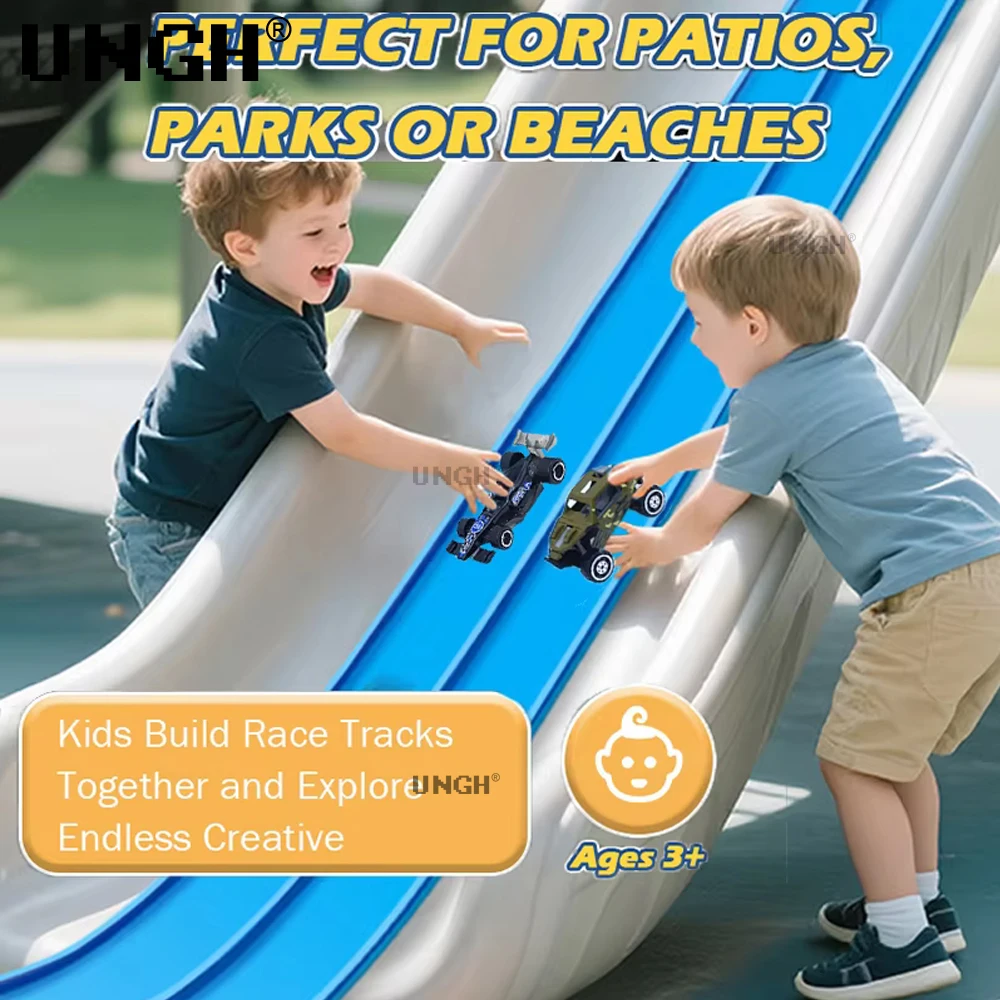 Flexible Race Track Toy DIY Double-track Racing Car Track 4 Shock-Resistant Toy Cars Roll Up Race Track for Kids Game Gift