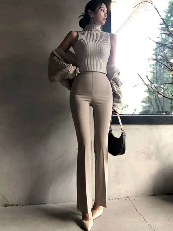 WOMENGAGA Korea Style Sexy Elegant High Waist Korean Flare Pants Office Lady Slim Fashion Women Pants Casual Trousers 868L