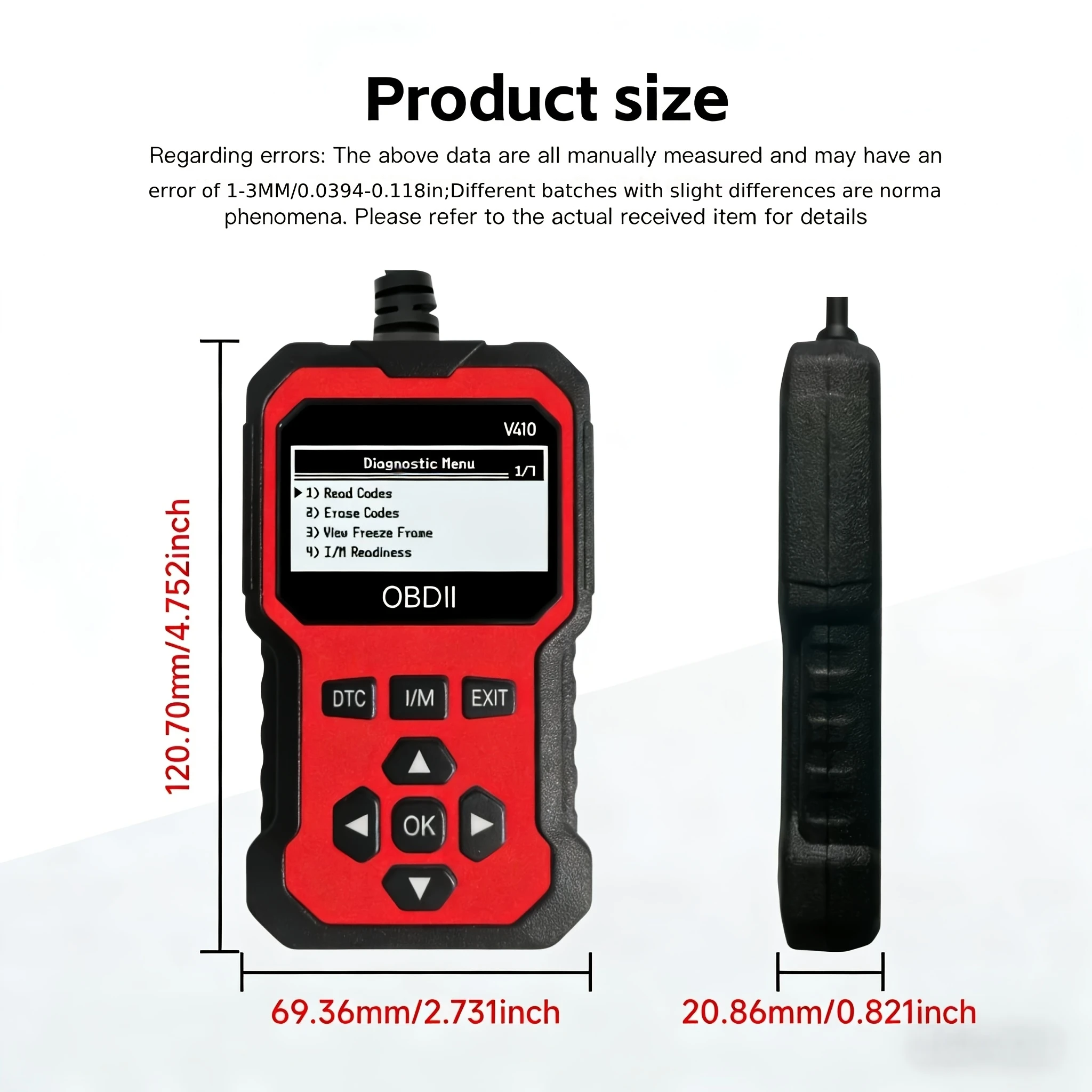 Obd2 Scanner Code Reader Car Diagnostic Tool Engine Fault Code Reader, Used to Clear Cel, with Real-Time Data/Freeze Frame/I/M Readiness, Suitable for All Obdii Protocol Cars