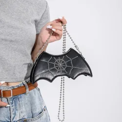 Halloween Bat Bag Dark Punk Style One-shoulder Cross-body Rivet Personalized Small Square  Bags for Women