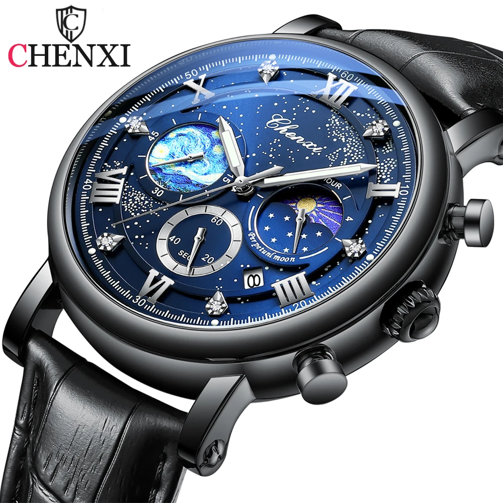 CHENXI Men Watches Top Brand Luxury Leather Chronograph Sport Watch For Men Fashion Date BusinessWaterproof Luminous Clock