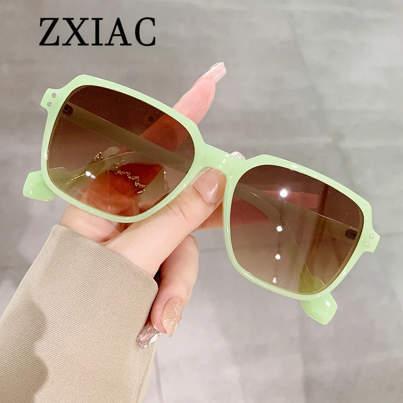 ZXIAC Trendy Rivet Decorated Large Frame Sunglasses Women Simple Square Casual Sun Glasses Men Brand Designer Jelly Color Shades