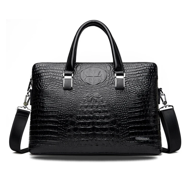 PU Leather Briefcase Bag Man Crocodile Alligator Tote Handbag Laptop 14 Computer Male Shoulder Business Messenger Portable Bag
