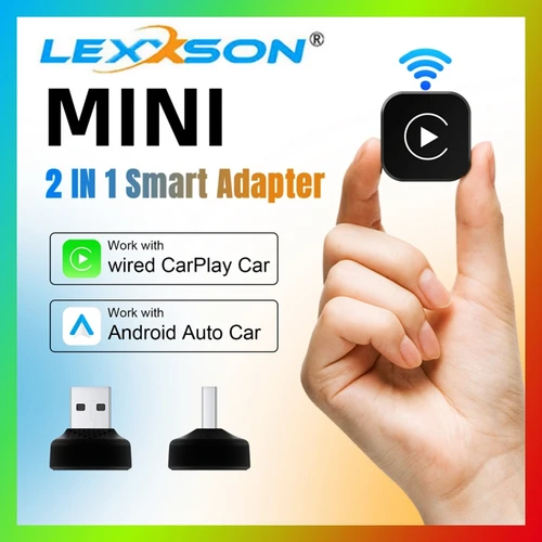 Imagen 1 del producto Dongle inalámbrico CarPlay 2 en 1, adaptador inalámbrico para Android Auto, caja inteligente AI, sistemas inteligentes para coche con CarPlay con cable