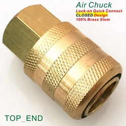Closed,Original Brass,Air Chuck,Universal Lock On Quick Connect,Brass Stem,Work w/ Tire Valve Stem