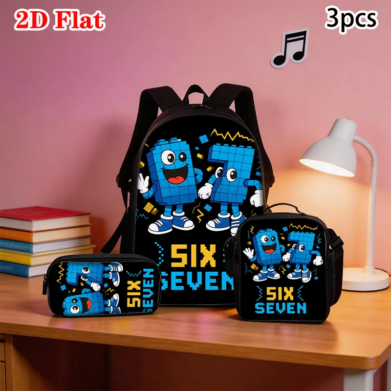 Ensemble de 3 sacs à dos à motif de dessin animé numéro 67, légers, grande capacité, sac d'école, sac de voyage avec sac à bandoulière, sacs à crayons, cadeau