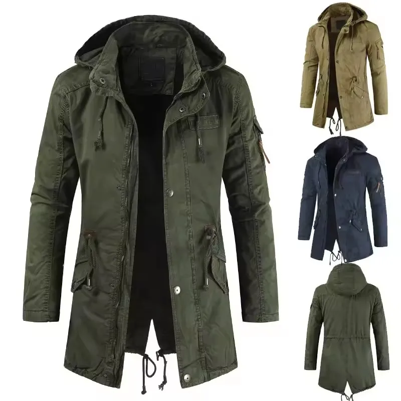 

New Mens Jackets Hooded Trench Outerwear Casual Solid Outdoor Coat Military Windbreaker Fashion Windproof Jacket Mens Clothing