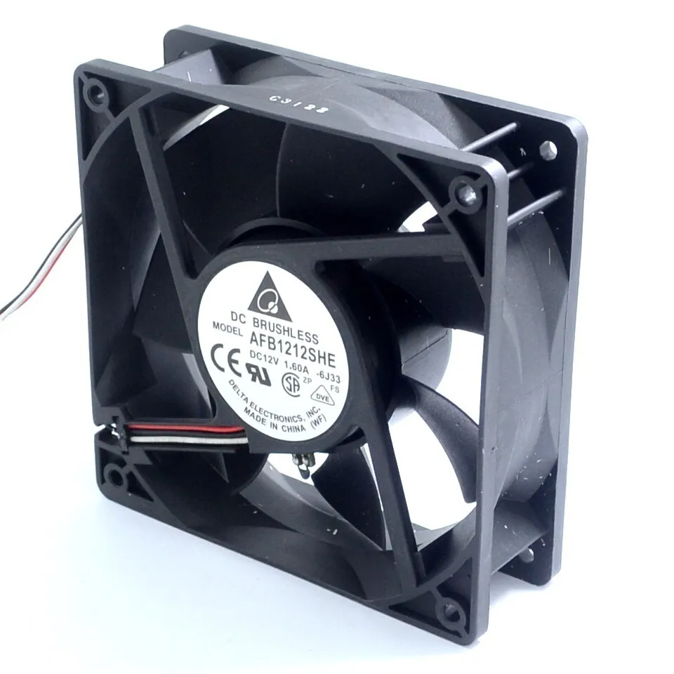 AFB1212SHE 1.60A 12V quiet double ball speed automatic temperature control cooling fan wind capacity for delta 120*120*25MM