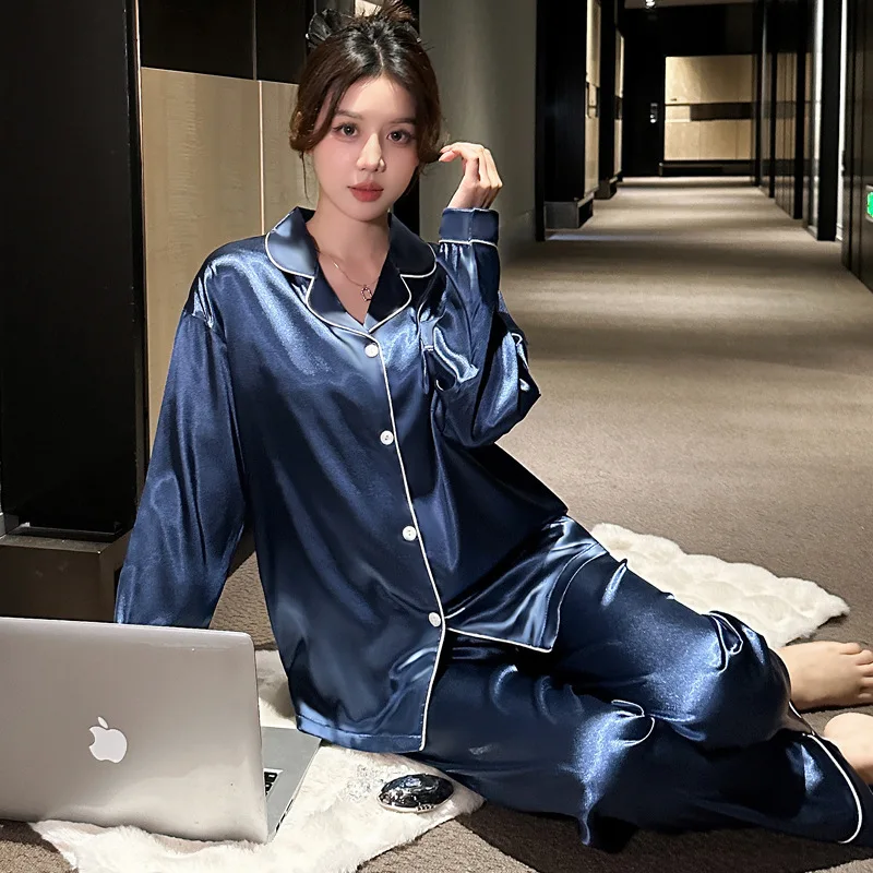 New Two-Piece Pajamas Female Long-Sleeved Senior Ice Silk Can Be Worn Outside The Leisure Summer Thin Section Of Home Clothing