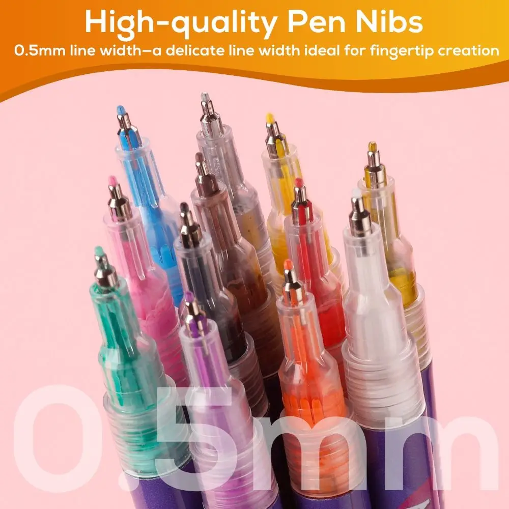 12 Colors Nail Art Pens Set 0.5MM Fine Tip Long Lasting DIY Manicure Tools Vibrant Quick Dry Doodle Pen Nail Art Creation