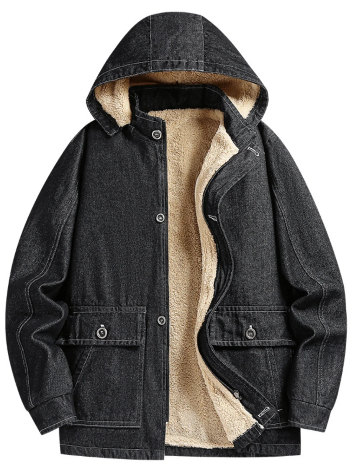 

Мужская джинсовая куртка-худи Thiened Fce, теплая, в стиле «папиных» джинсов, для весны, осени и зимы, с декоративными пуговицами, прямой подол