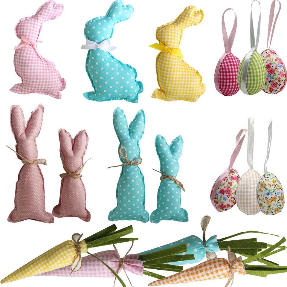 Easter Cotton Eggs Rabbits Carrots Ornaments For Happy Easter Home Hanging Decoration Kids Spring Birthday Party Gifts Supplies