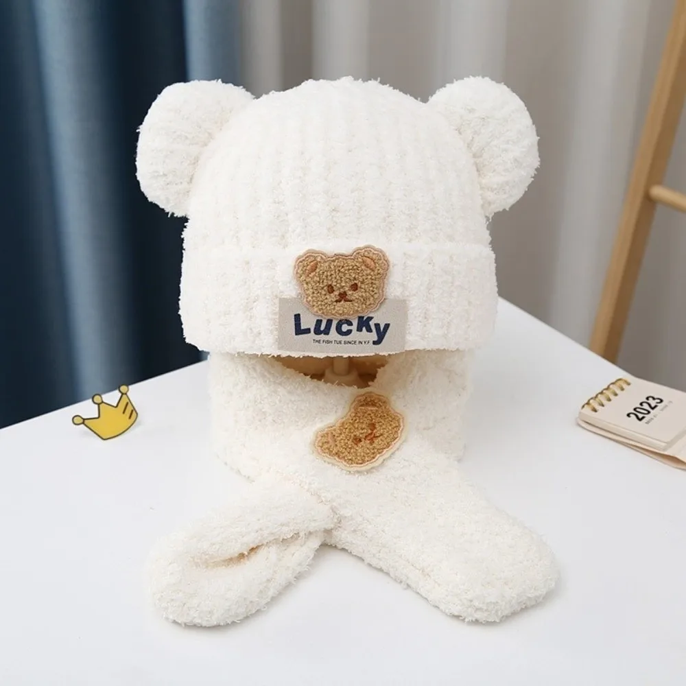 

New Lucky Bear Scarf Hat Set Warm Coldproof Pullover Cap Windproof Ear Protection Hat for Outdoor Cycling Skiing