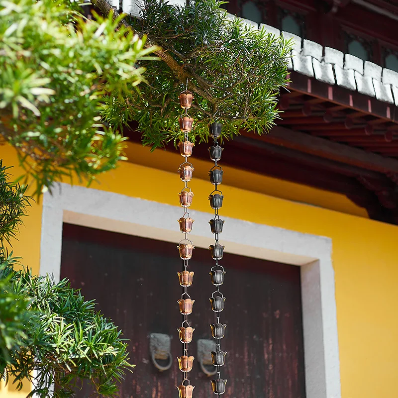 Catena a goccia decorativa per acqua con grondaia da pioggia in rame rosso per esterni in stile giapponese per drenaggio del tetto della villa