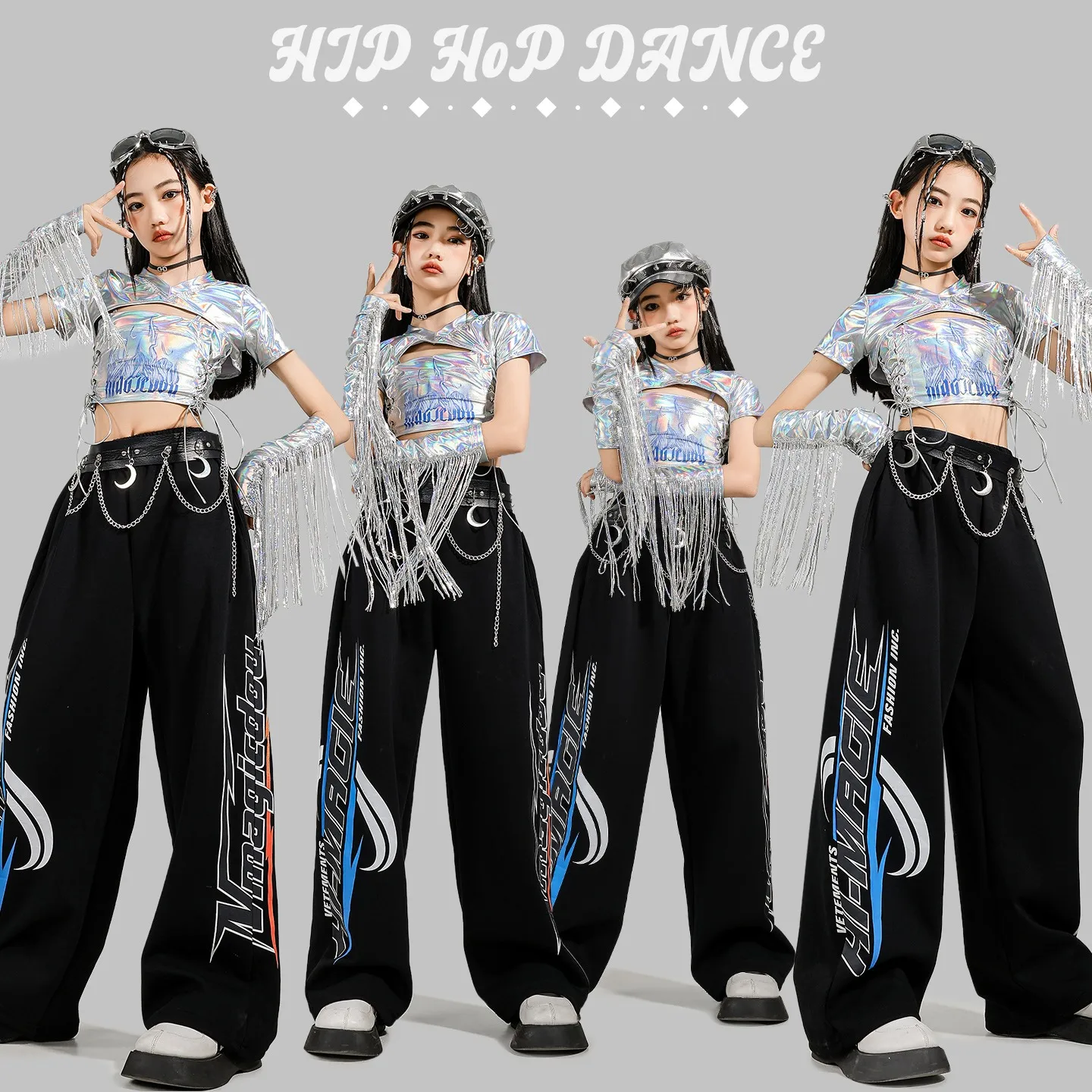 2025-filles-moderne-jazz-vetements-de-danse-argent-recolte-hauts-noir-hiphop-pantalon-enfants-stage-performance-tenues-kpop-wear-bl16609