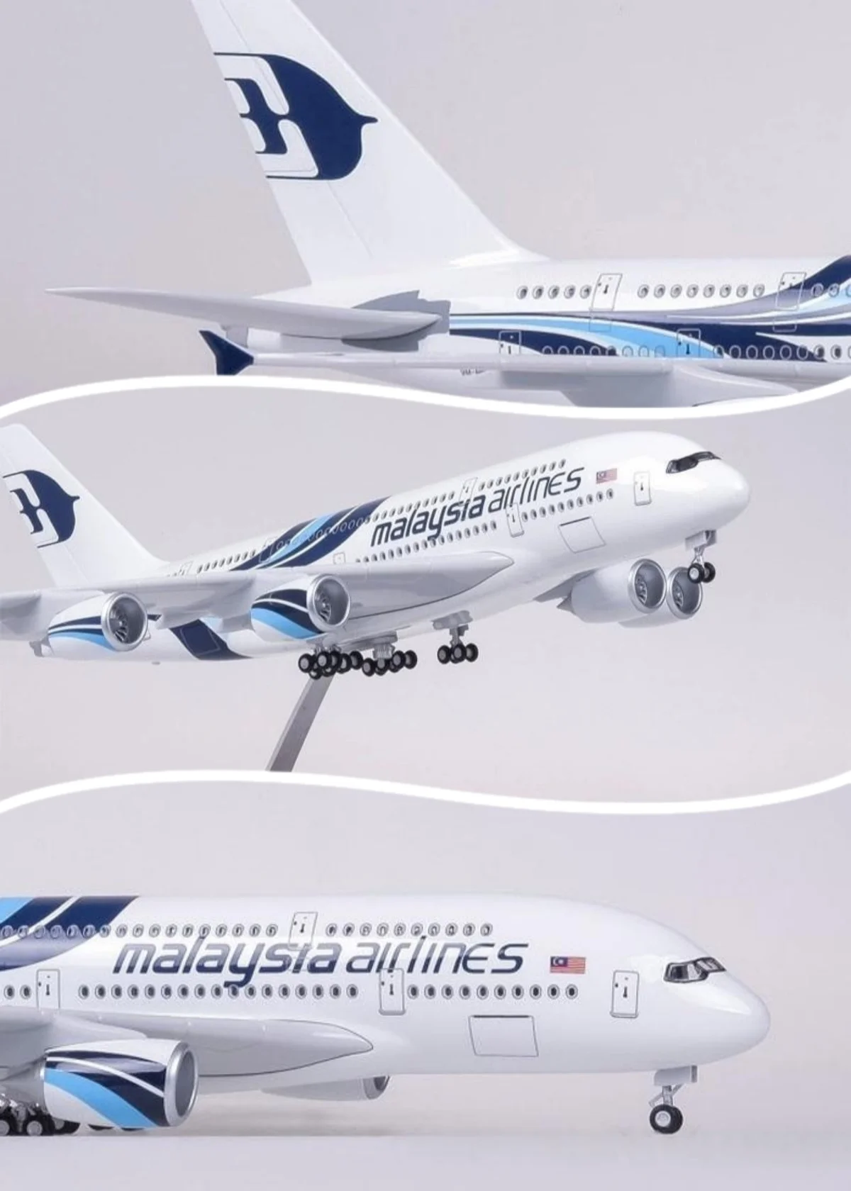 47cm Air-bus Malaysia Airways A380 Model Airplane Diecast Resin Plane 1:160 Scale Model Enthusiasts Collection Gift With Landing