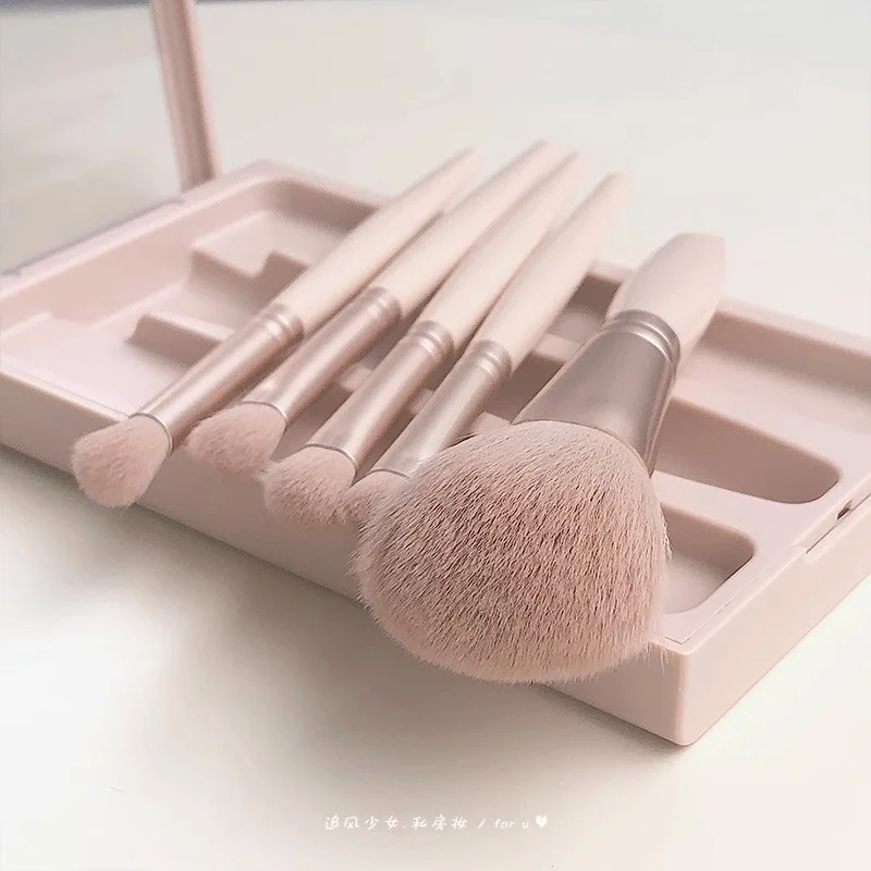 브Mini pinceaux de maquillage ensemble miroir doux moelleux pour cosmétiques fond de teint poudre brosse douce en boîte Mini maquillage Portable nkeсakatка