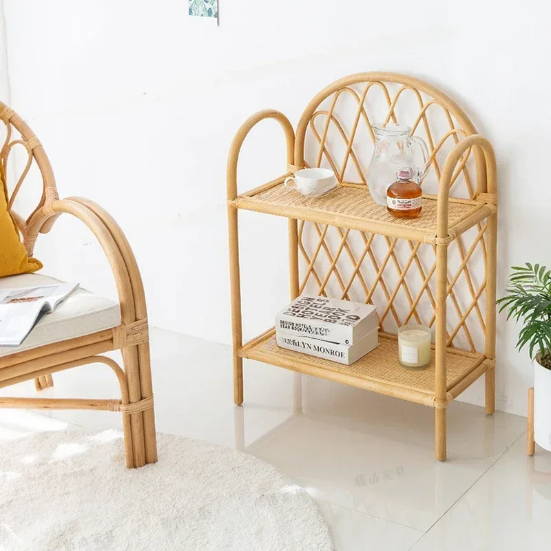 Ins Rattan Storage Shelves for Children's Room, Display Stand, Multifunctional Book Cabinet, NM347