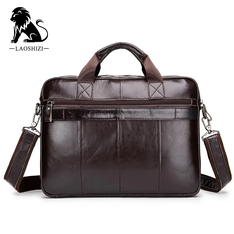 LAOSHIZI-Maleta de couro genuíno para homens, bolsa de grande capacidade, bolsa tiracolo, bolsa mensageiro, bolsa para laptop, negócios e lazer, marca