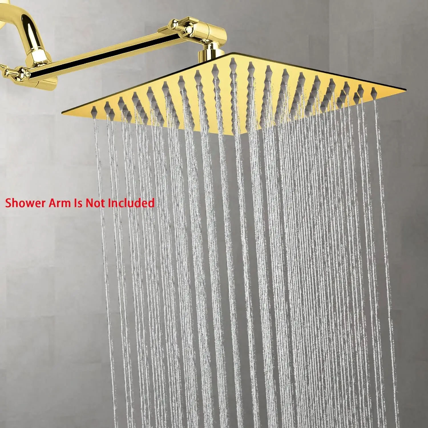 ZAPPO Gold Square Rain Shower Head without Shower Arm Wall Mount Stainless Steel Rainfall Shower Head for Bathroom Shower System