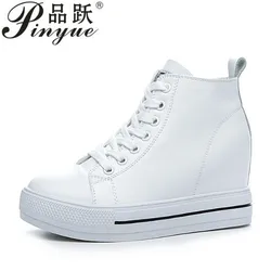 Platform White Wedge Sneakers Hidden Heel High Top Genuine Leather Women Casual Shoes Sneakers  Fashion Casual Vulcanized Boots